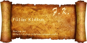 Fülöp Klétus névjegykártya
